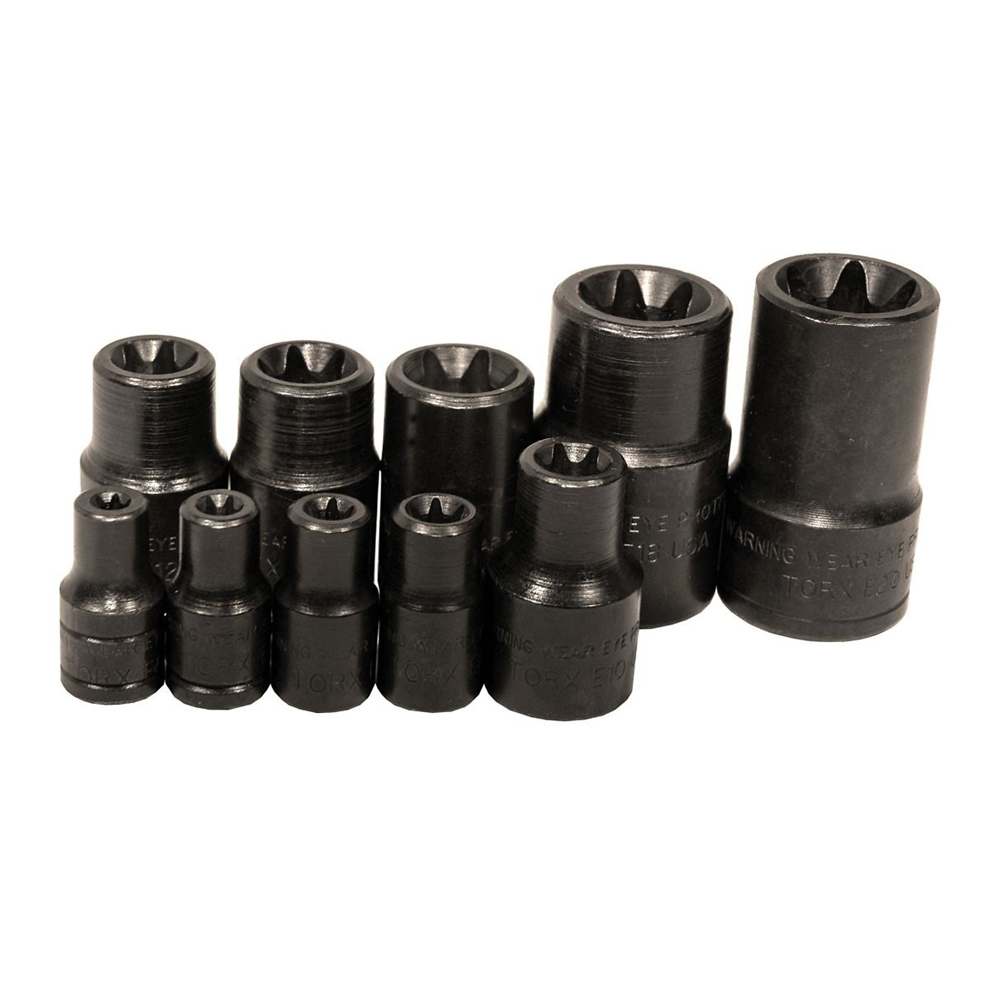 K-Tool International E-Torx Socket Set — E5-E20, Chrome Vanadium, Heat-Treated Alloy Steel, Model# KTI22671